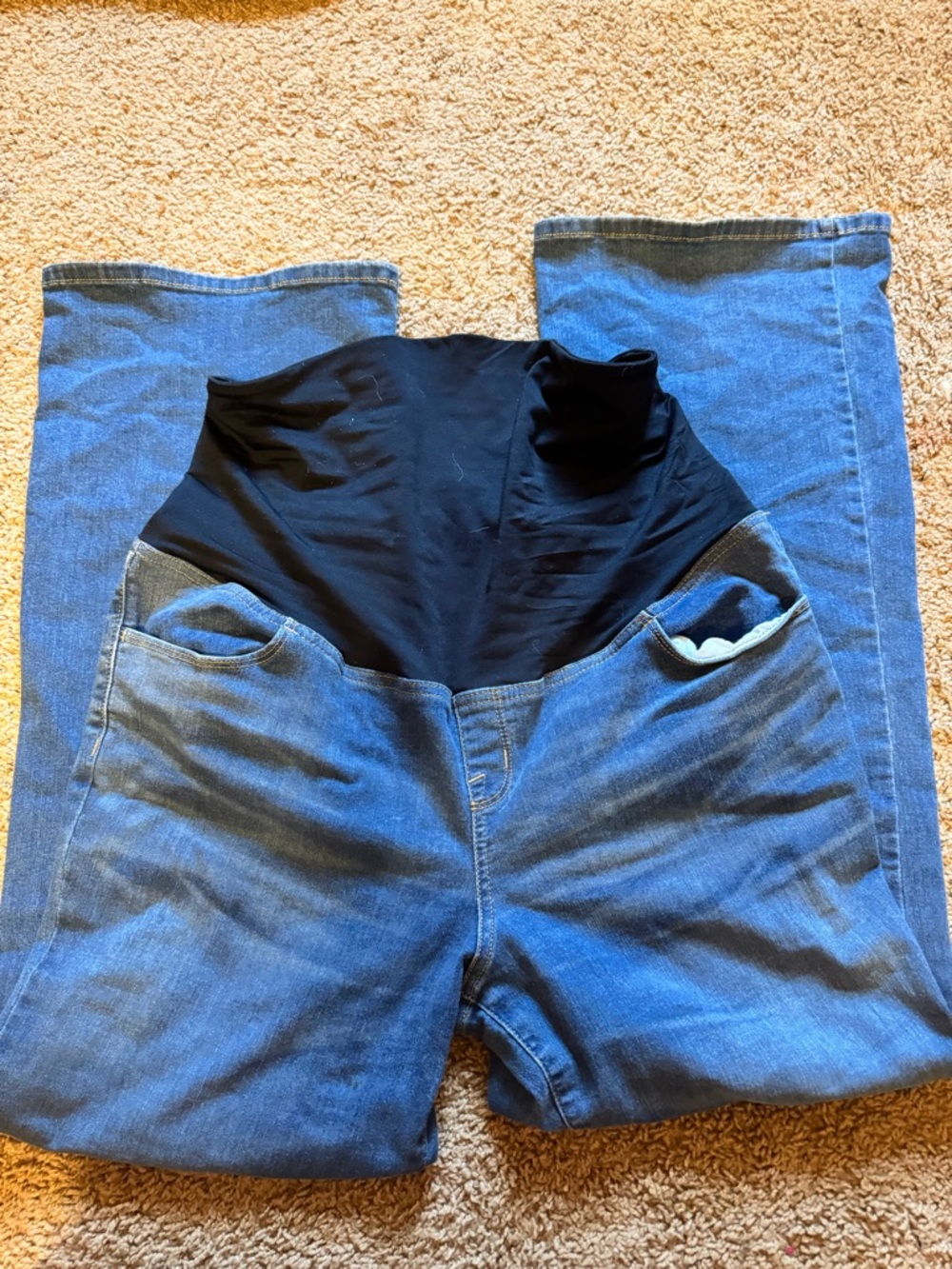 Maternity Blue Denim Jeans with Black Stretch Panel